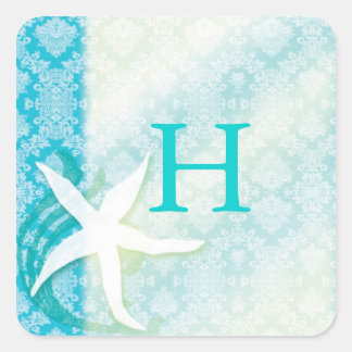Sticker Carré Plage Starfish Mariage Turquoise Favoriser