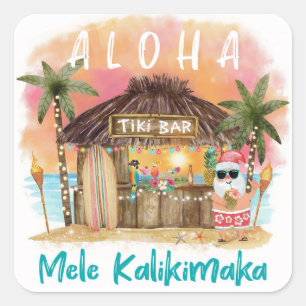 Sticker Carré Plage Tiki Coucher de soleil tropical Mele Kalikim