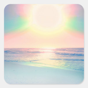 Sticker Carré Plage Tropicale Mer Soleil Couleurs Été