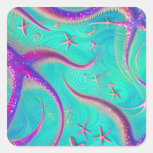 Sticker Carré Plage turquoise et violette de Starfish