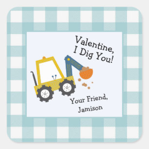 Sticker Carré Plaid bleu Valentine I Dig You Favo
