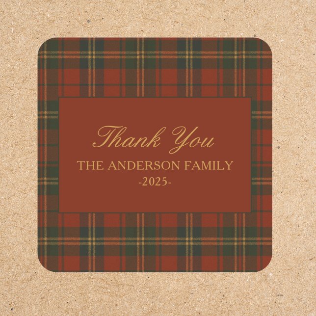 Sticker Carré Plaid Christmas Party Classic Custom Thank You  (Créateur téléchargé)
