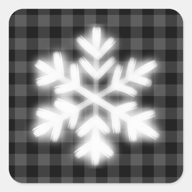 Sticker Carré Plaid gris et noir rustique, flocon de neige hiver (Devant)