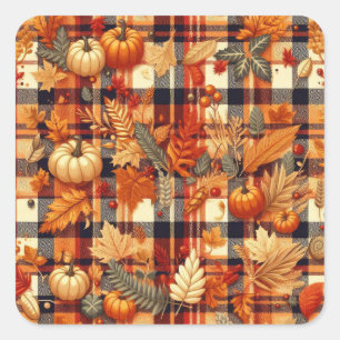 Sticker Carré Plaids d'automne citrouille Maple Feuille