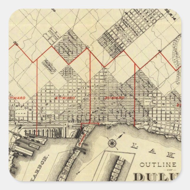 Sticker Carré Plan de Duluth et des banlieues (Devant)