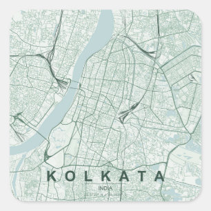 Sticker Carré Plan de la ville de Kolkata en Inde, design minima