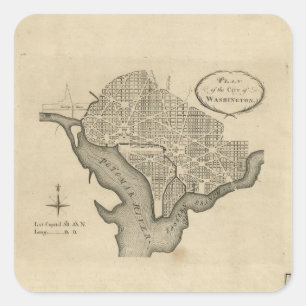 Sticker Carré Plan de la ville de Washington D.C. (1794)