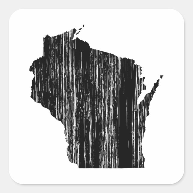 Sticker Carré Plan de l'État du Wisconsin en détresse (Devant)
