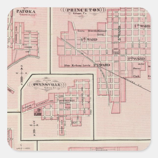 Sticker Carré Plan de Mount Vernon, Posey Comté avec Patoka (Devant)