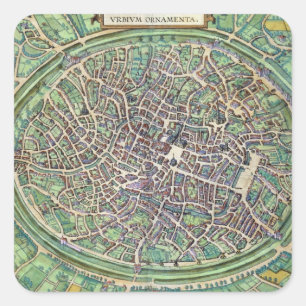 Sticker Carré Plan de ville de Bruges, de 'Civitates Orbis