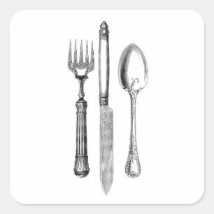 Sticker Carré Planche à couteau d'antiquité et combinaison cui