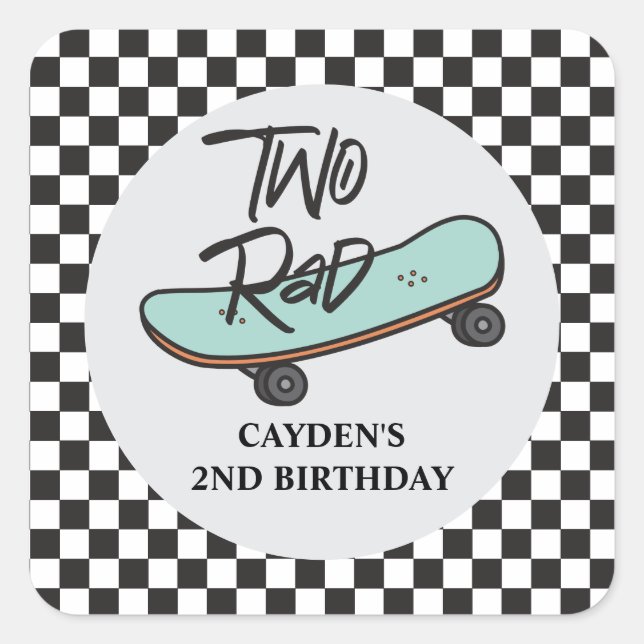 Sticker Carré Planche à roulettes Two Rad 2e anniversaire (Devant)
