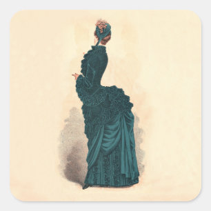 Sticker Carré Planche de mode antique victorienne : Robe à tourn