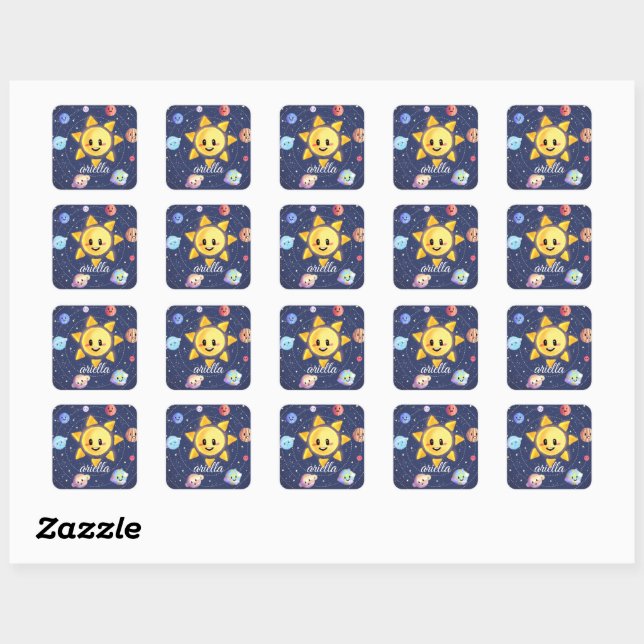 Sticker Carré Planètes Galaxie spatiale (Feuille)
