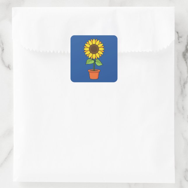 Sticker Carré Plante de tournesol dans un pot (Sac)