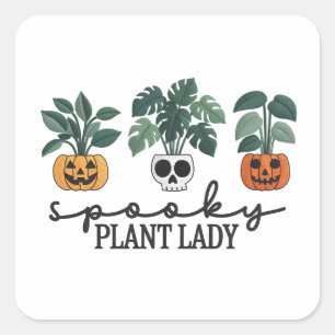 Sticker Carré Plante éffrayant Lady Halloween Monstera Design