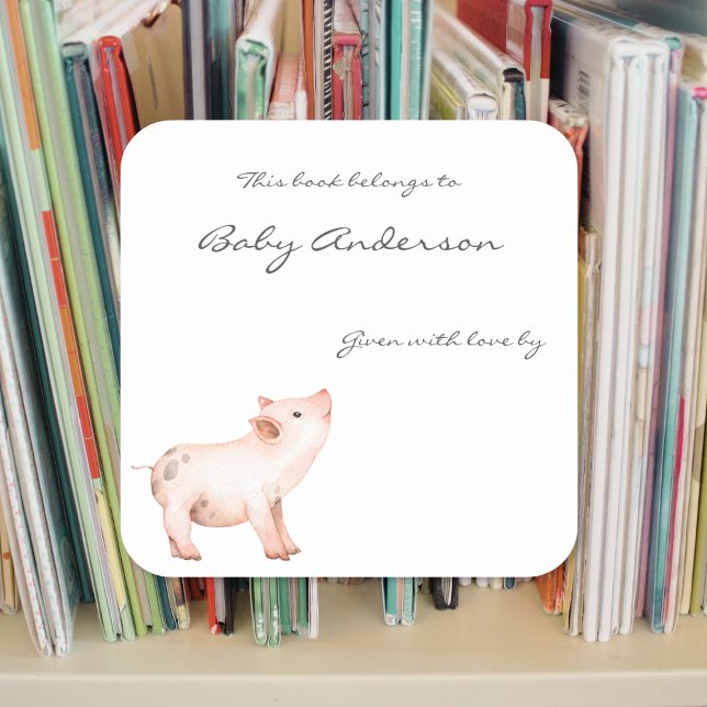 Sticker Carré Plaque baby shower bébé porc (Créateur téléchargé)