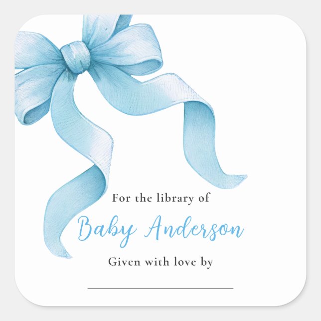 Sticker Carré Plaque Baby shower Bleu Coquette Bow (Devant)