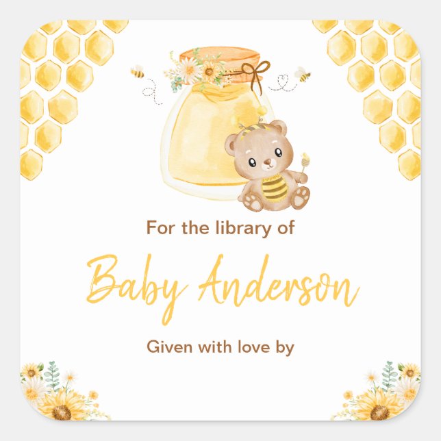 Sticker Carré Plaque Baby shower d'ours de miel (Devant)