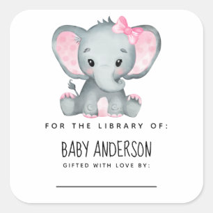 Sticker Carré Plaque Baby shower éléphant