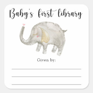 Sticker Carré Plaque Baby shower éléphant, livres pour bébé