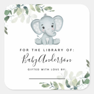 Sticker Carré Plaque Baby shower Eucalyptus Elephant