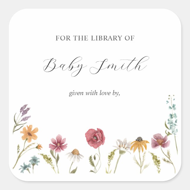 Sticker Carré Plaque Baby shower fleur sauvage (Devant)