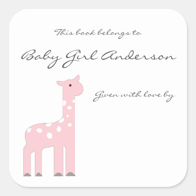 Sticker Carré Plaque Baby shower Girl Giraffe (Devant)