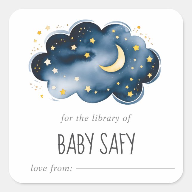 Sticker Carré Plaque Baby shower Lune et Étoiles (Devant)