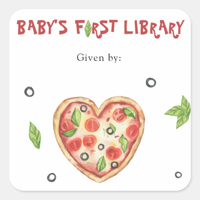 Sticker Carré Plaque Baby shower pizza - Première bibliothèque p (Devant)
