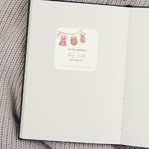 Sticker Carré Plaque baby shower Rose Girl