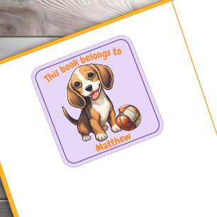 Sticker Carré Plaque beagle "Ce Livre Appartient"