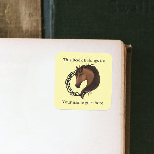 Sticker Carré Plaque Brown Celtic Horse Jaune