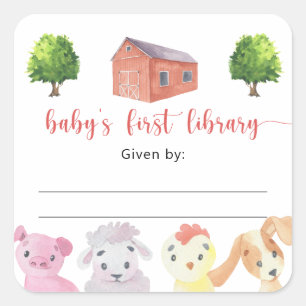 Sticker Carré Plaque de Baby shower agricole, livres pour bébé