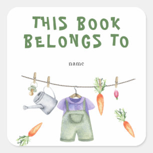 Sticker Carré Plaque de Baby shower cultivé - ce livre appartien