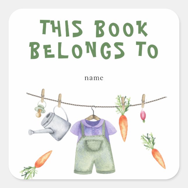 Sticker Carré Plaque de Baby shower cultivé - ce livre appartien (Devant)