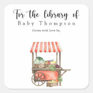 Sticker Carré Plaque de Baby shower cultivé - pour la bibliothèq