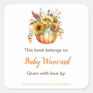 Sticker Carré Plaque de Baby shower de bouquet de fleurs citroui