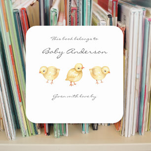 Sticker Carré Plaque de baby shower de poussins d'animaux de fer