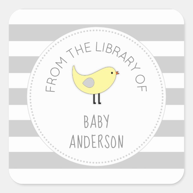 Sticker Carré Plaque de baby shower neutre ornithologique jaune  (Devant)
