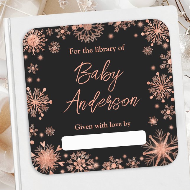 Sticker Carré Plaque de Baby shower rose Gold Snowflakes (Créateur téléchargé)