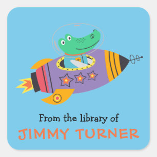 Sticker Carré Plaque de bibliothèque Space Rocket