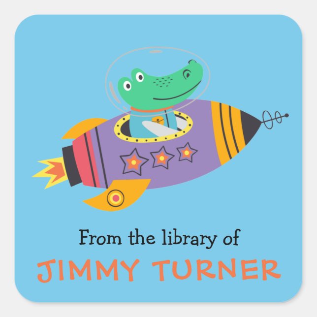 Sticker Carré Plaque de bibliothèque Space Rocket (Devant)