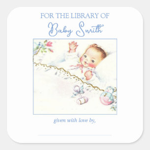 Sticker Carré Plaque de livre Baby Shower Pastel Vintage pour bé
