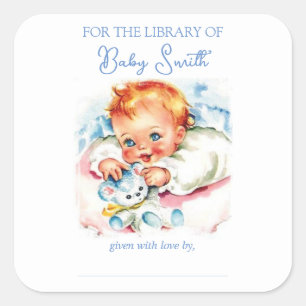 Sticker Carré Plaque de livre Baby Shower Pastel Vintage pour bé