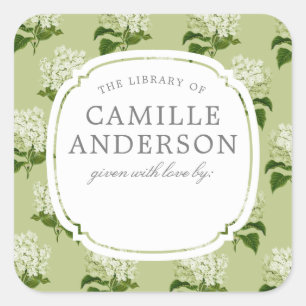 Sticker Carré Plaque de livre pour bébé Hydrangea vert et blanc
