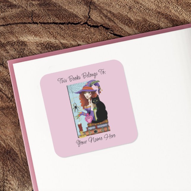 Sticker Carré Plaque de livres de chats Potions de sorcières (Créateur téléchargé)