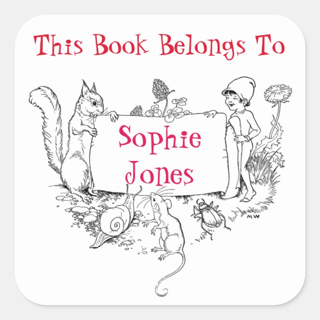 Sticker Carré Plaque de livres pour filles. Ce Livre Appartient  (Devant)