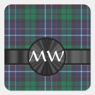 Sticker Carré Plaque de tartan bleu et vert