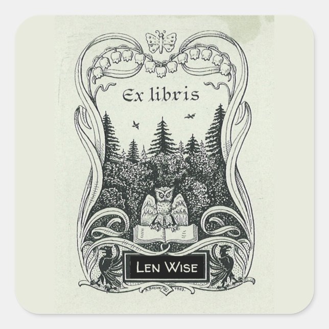 Sticker Carré Plaque d'enregistrement de la forêt de livres de c (Devant)